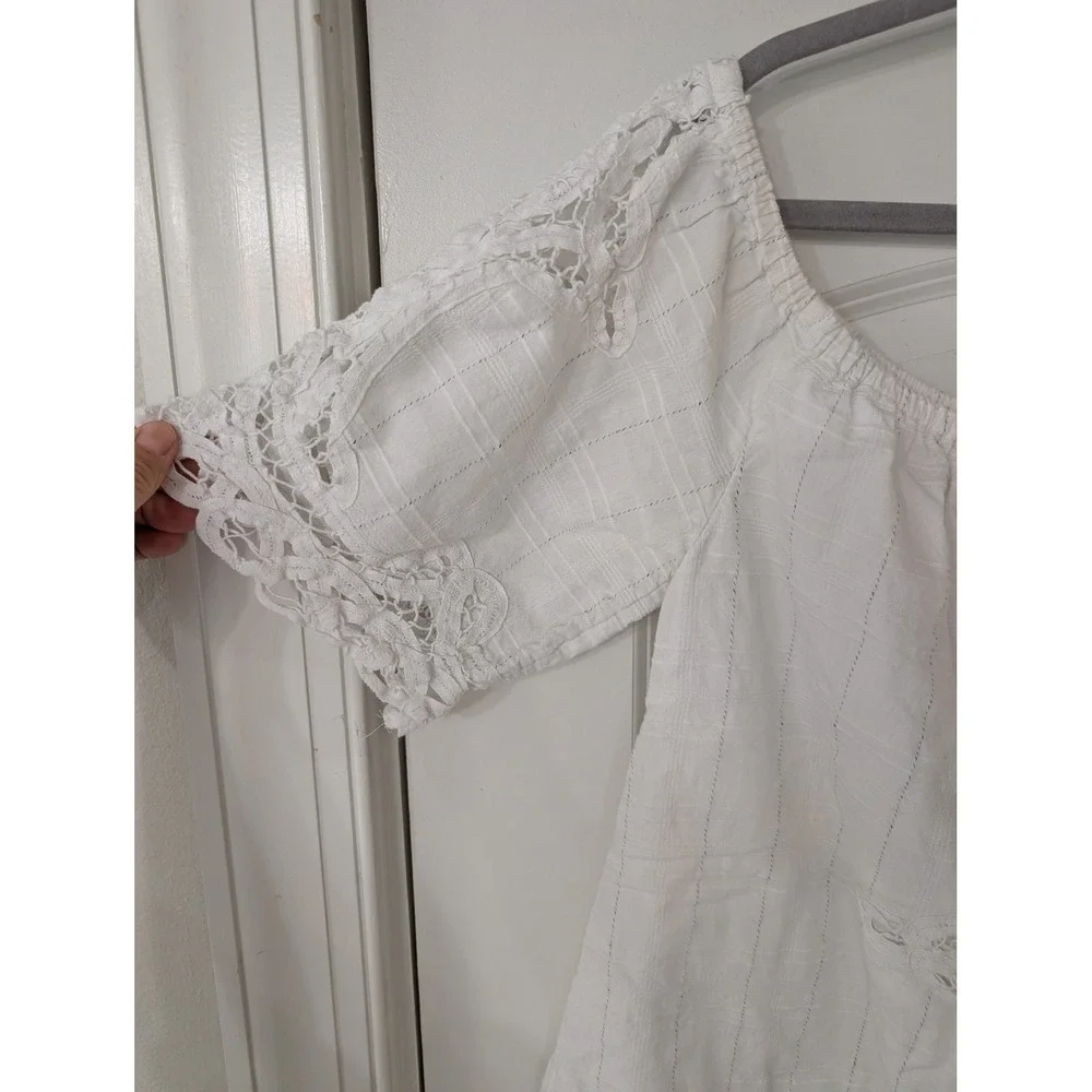 Free People White Crochet Lace Off The Shoulder Boho Top Medium cottagecore